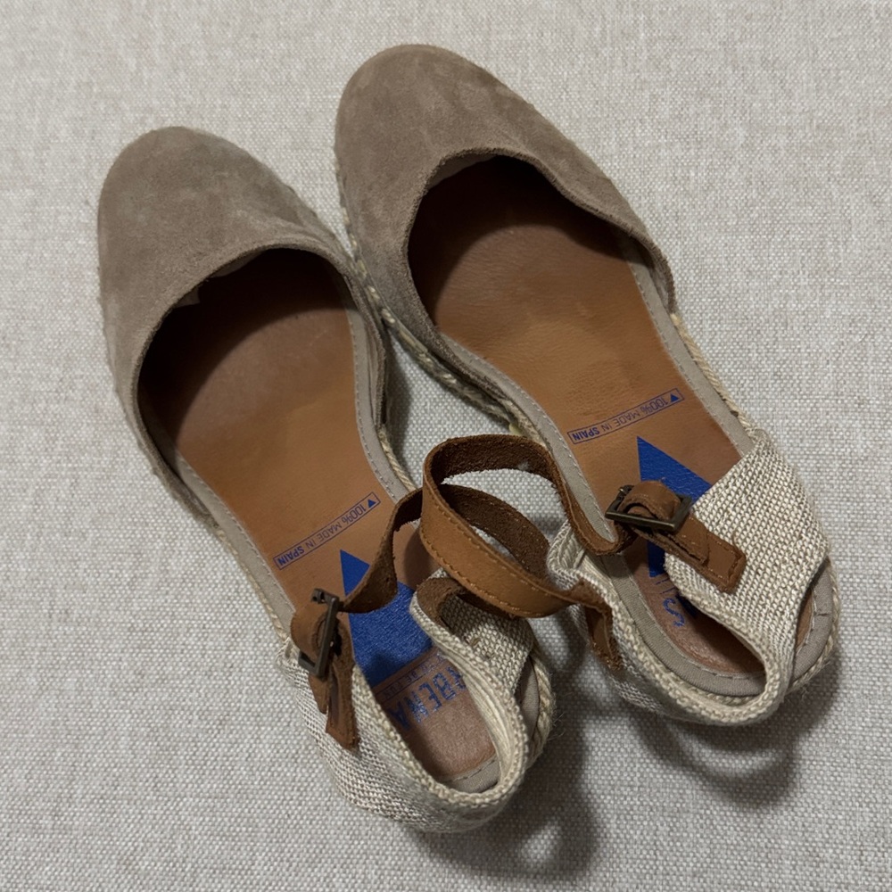 Verbenas Malena Leather Espadrille Wedge Sandal-Taupe-Sz 39-Ankle Strap-GUC - Picture 15 of 16